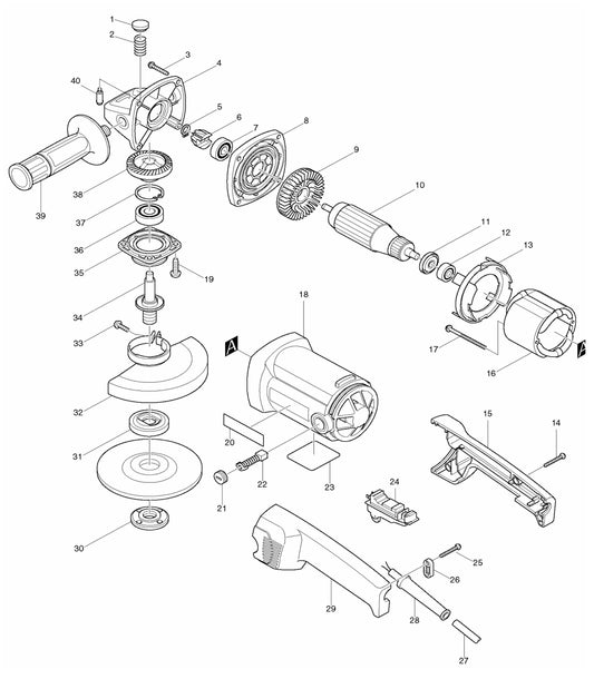 9016B Angle Grinder Assembly Parts