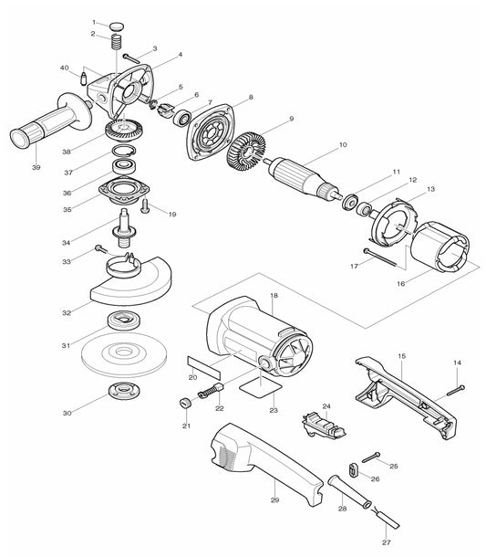 9016DB Angle Grinder Assembly Parts