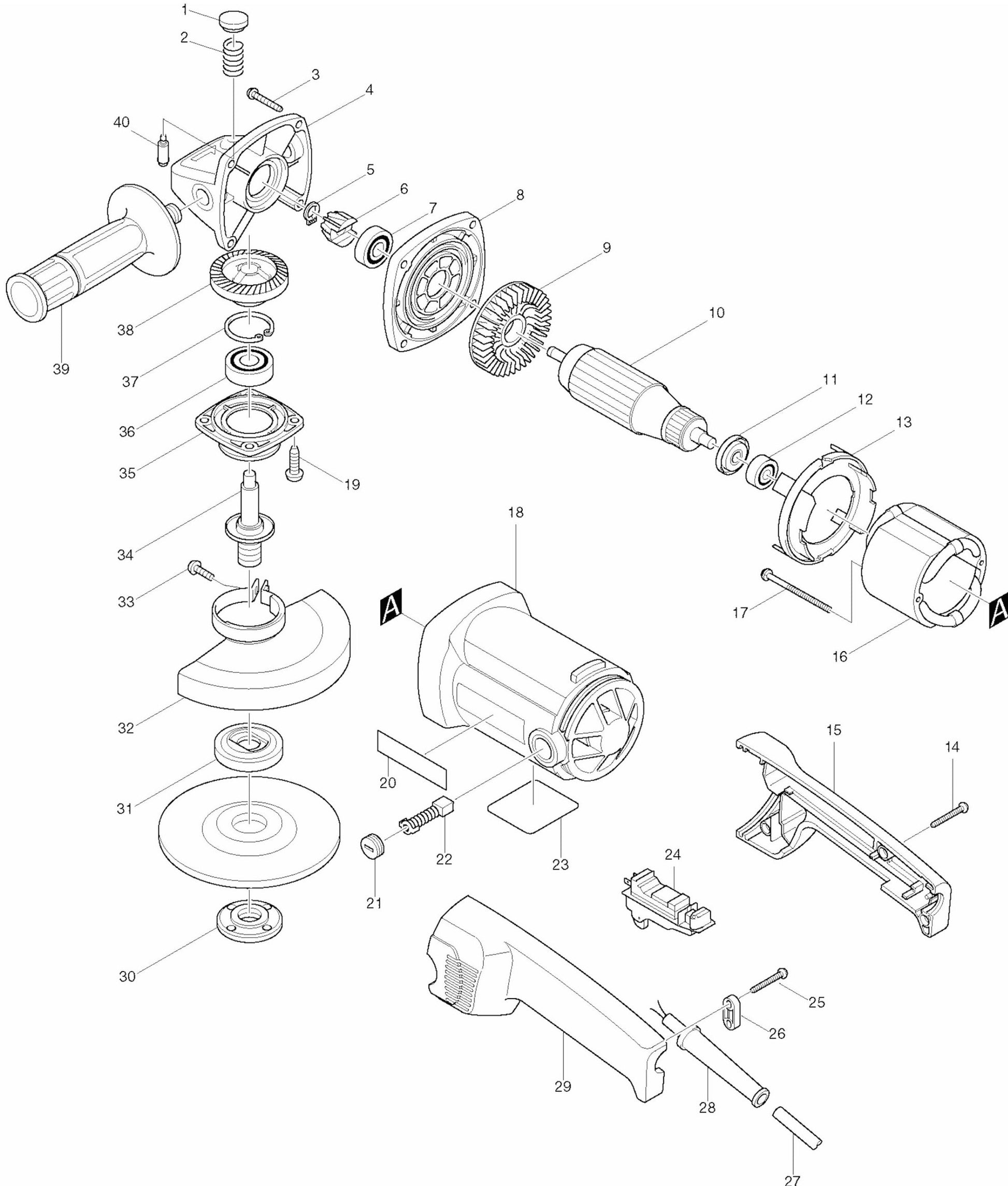 9016B Angle Grinder Assembly Parts By Makita