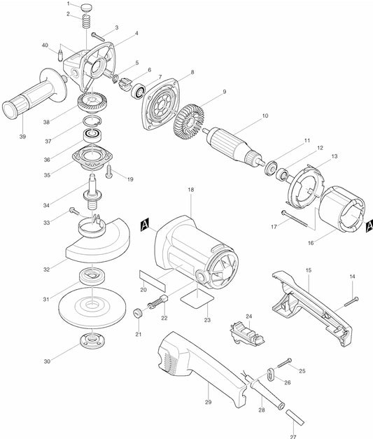 9016B Angle Grinder Assembly Parts By Makita