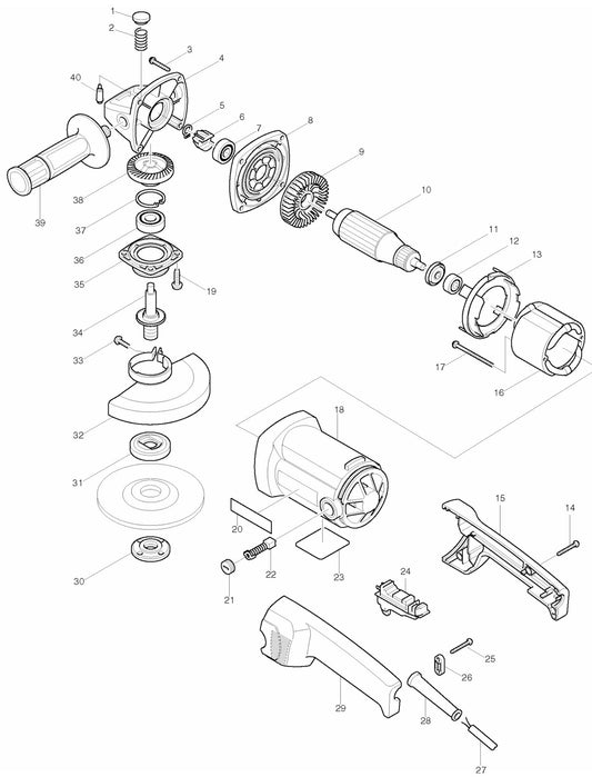 9016DB Angle Grinder Assembly Parts By Makita