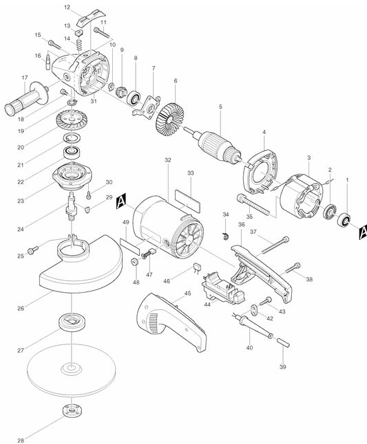 9029 Angle Grinder Assembly Parts By Makita