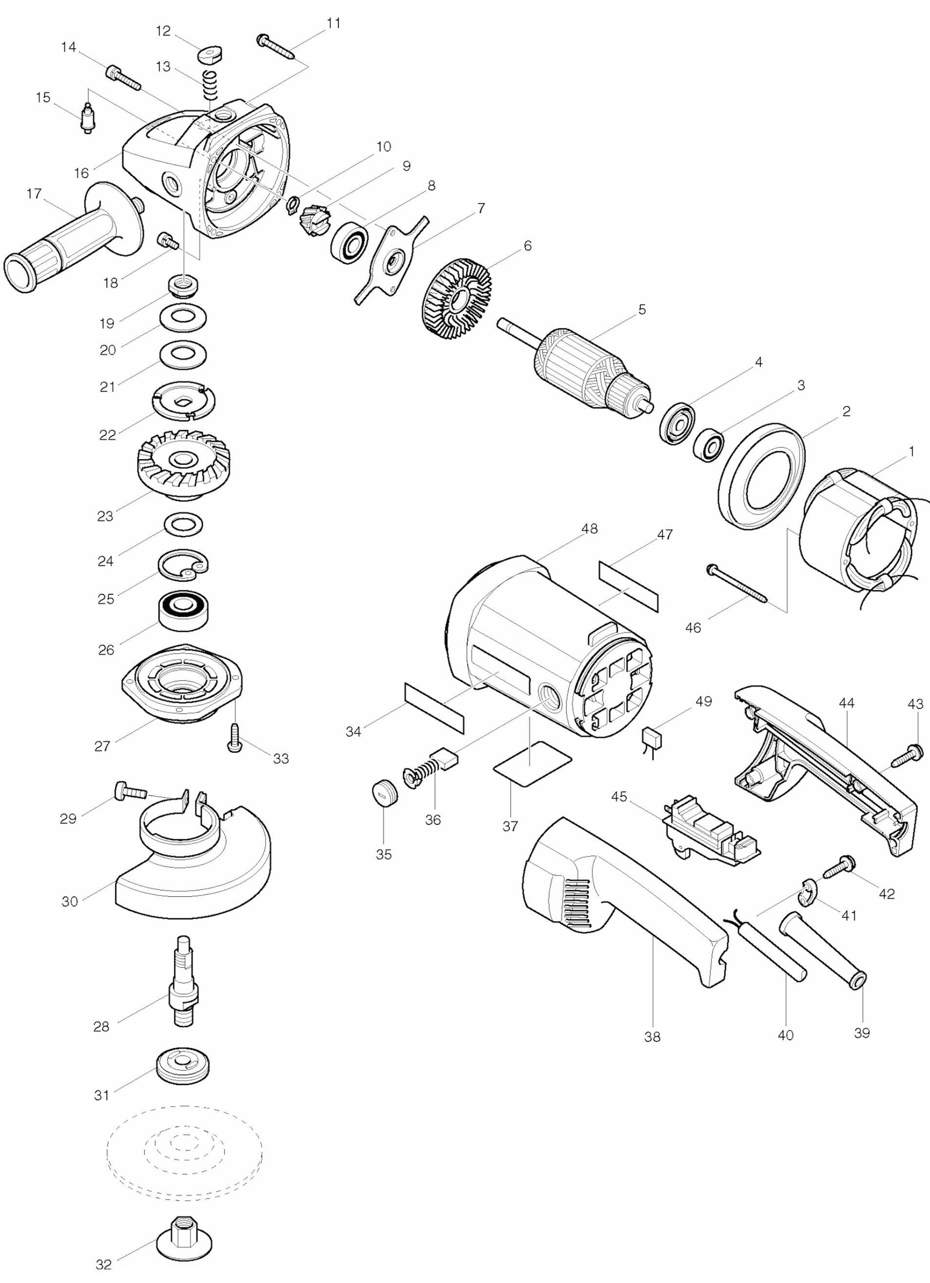 9047L Angle Grinder Assembly Parts By Makita