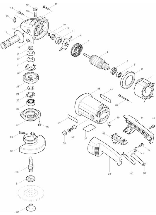 9047L Angle Grinder Assembly Parts By Makita
