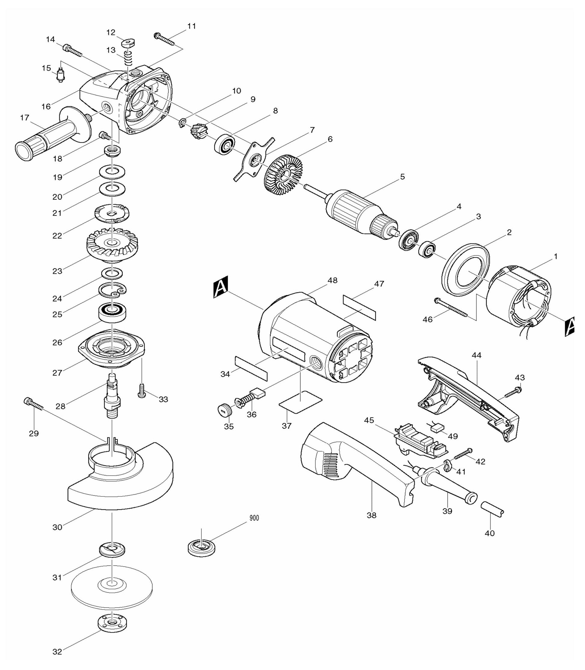 9049 Angle Grinder Assembly Parts