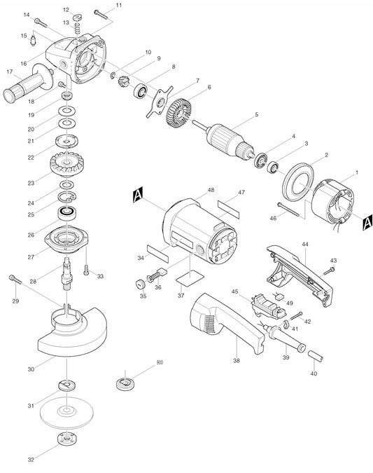 9049 Angle Grinder Assembly Parts By Makita