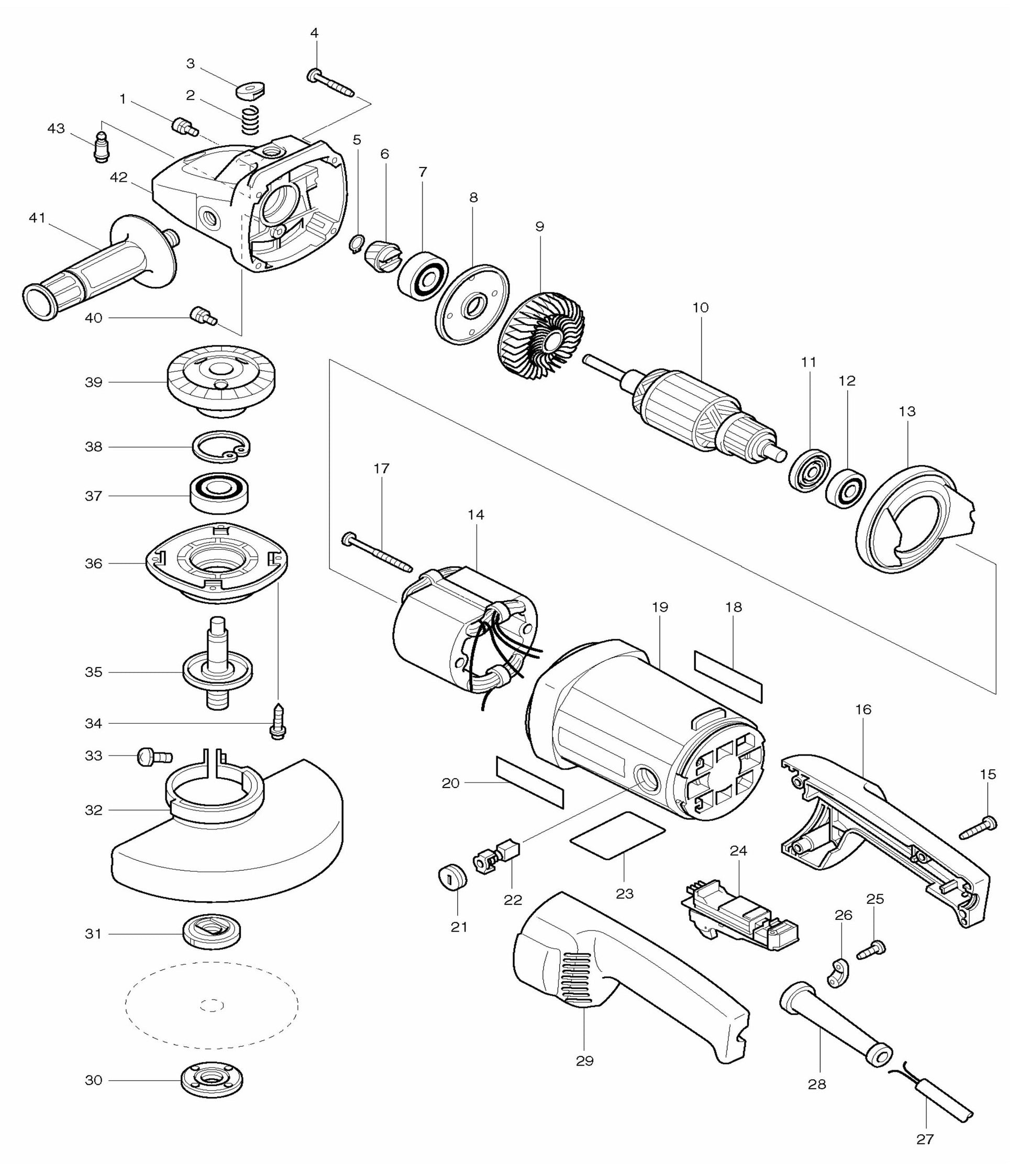 angle grinder spindle bearing replacement diagram