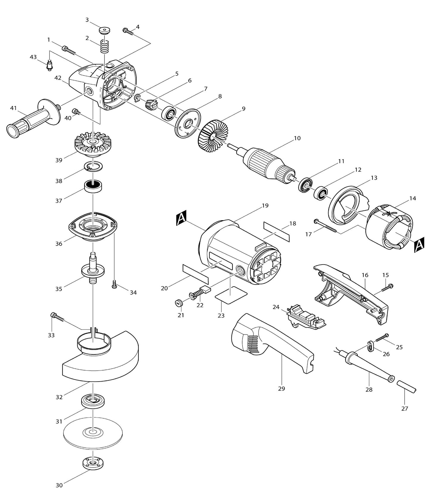 9067S 180mm Angle Grinder Assembly Parts