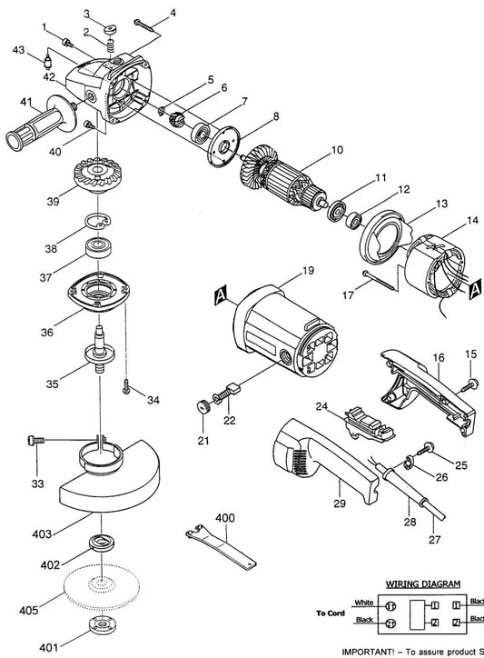 9067L, 9067S Angle Grinder Assembly Parts By Makita