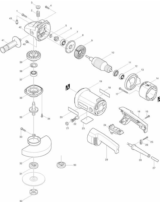 9069, 9069S Angle Grinder Assembly Parts By Makita