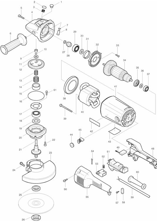 9077SL Angle Grinder Assembly Parts By Makita
