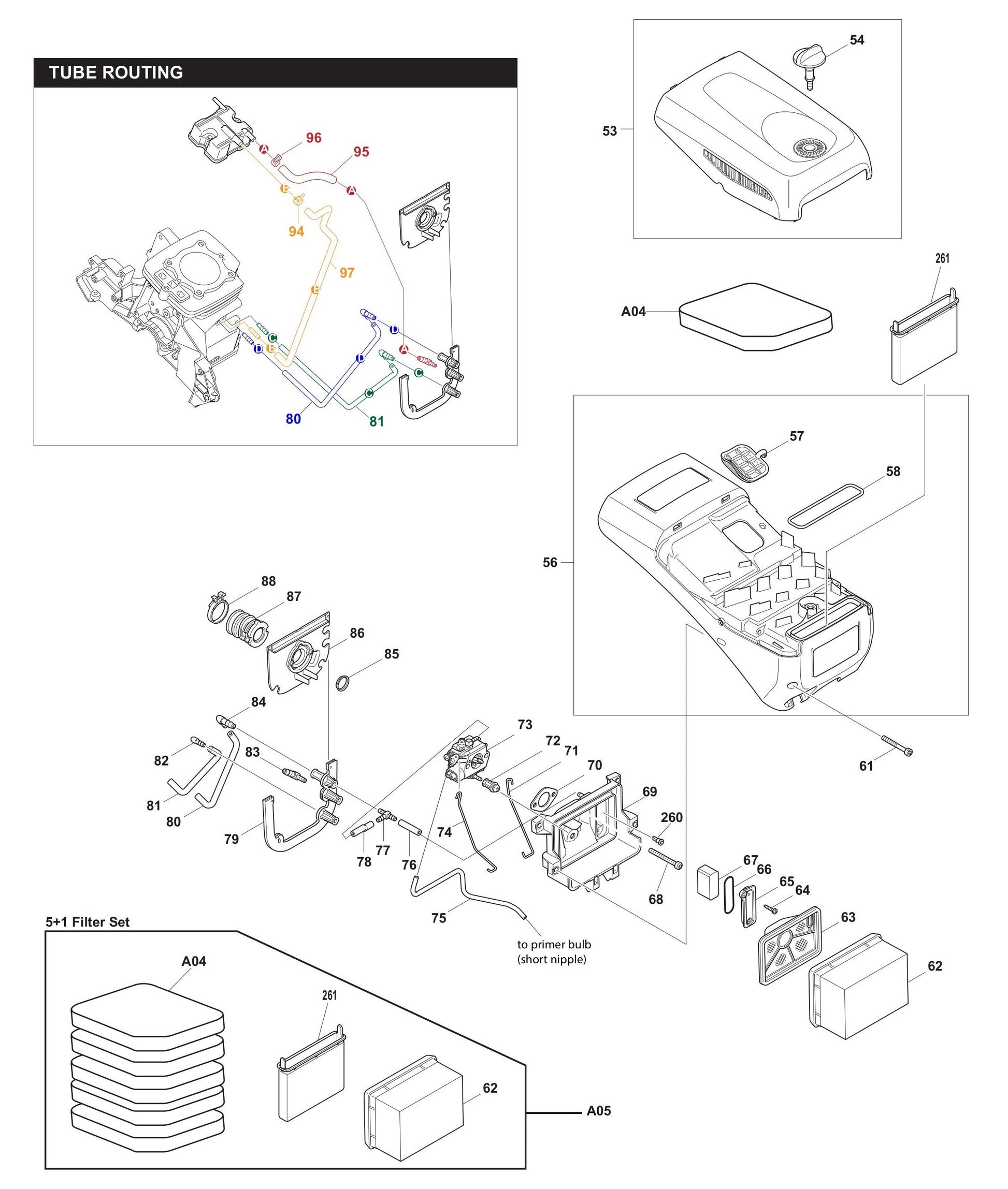 EK7651H, EK7651HD Hood, Air Filter, Carburetor Assembly Parts