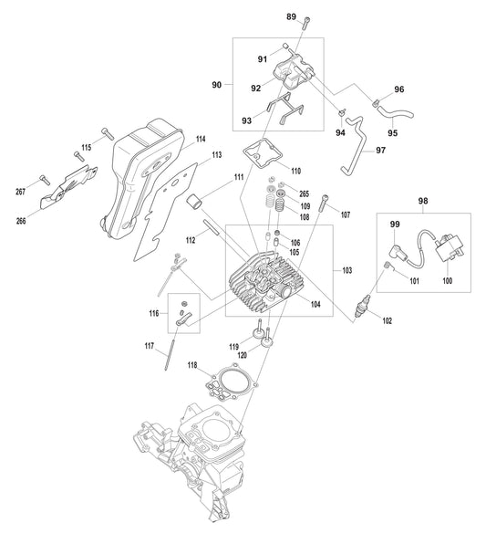 EK7651H, EK7651HD Muffler, Cylinder Head, Ignition Coil Assembly Parts