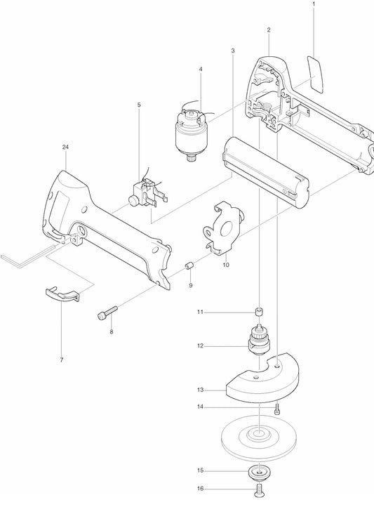 9500D Cordless Grinder Assembly Parts By Makita