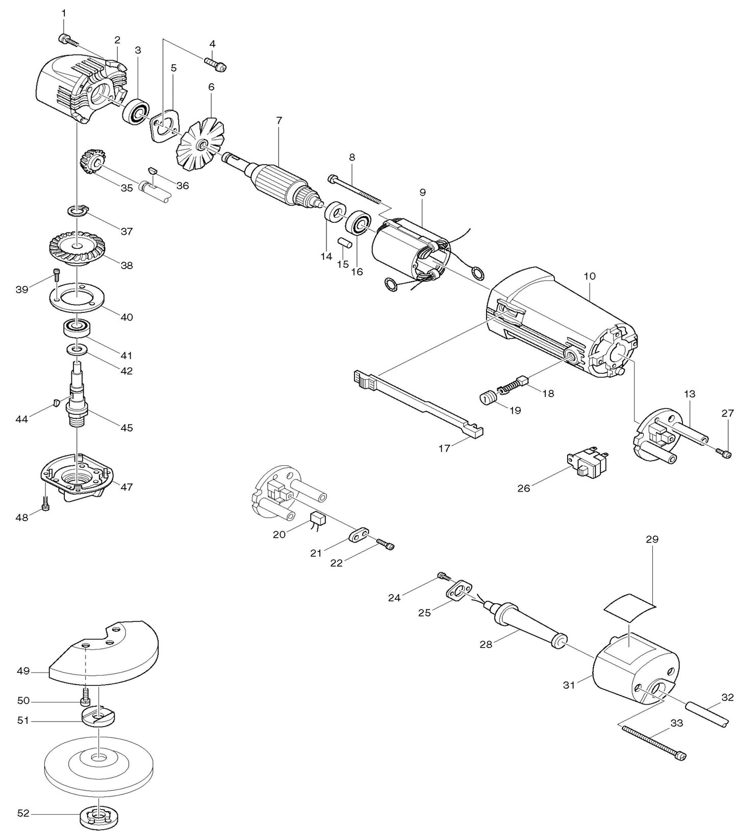 9501B Grinder Assembly parts By Makita