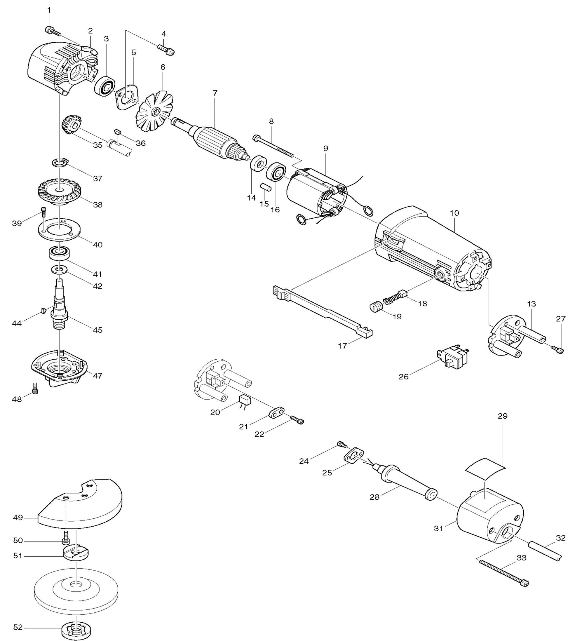 9501B Grinder Assembly parts By Makita