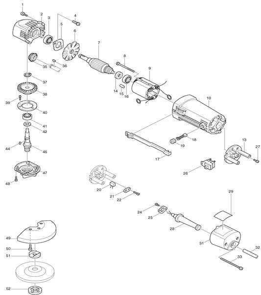 9501B Grinder Assembly parts By Makita