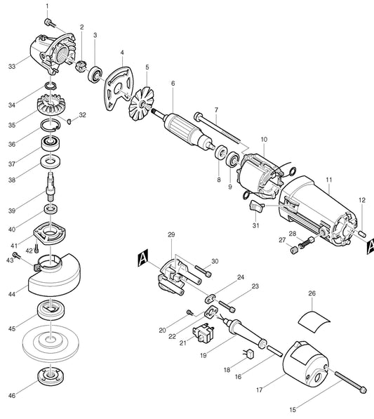 9503BH Grinder Assembly parts By Makita