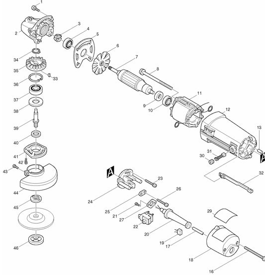 9505BH Grinder Assembly parts By Makita
