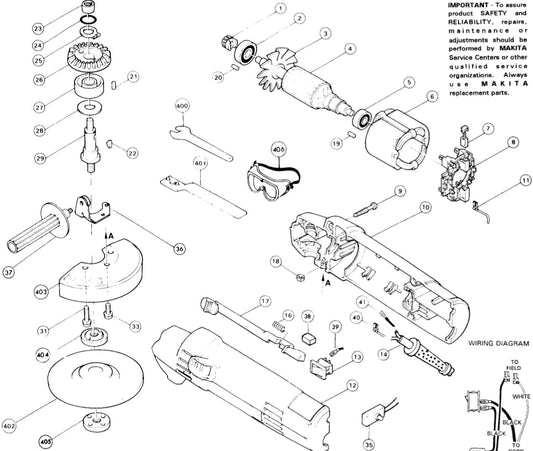 9514B Disc Grinder Assembly parts By Makita