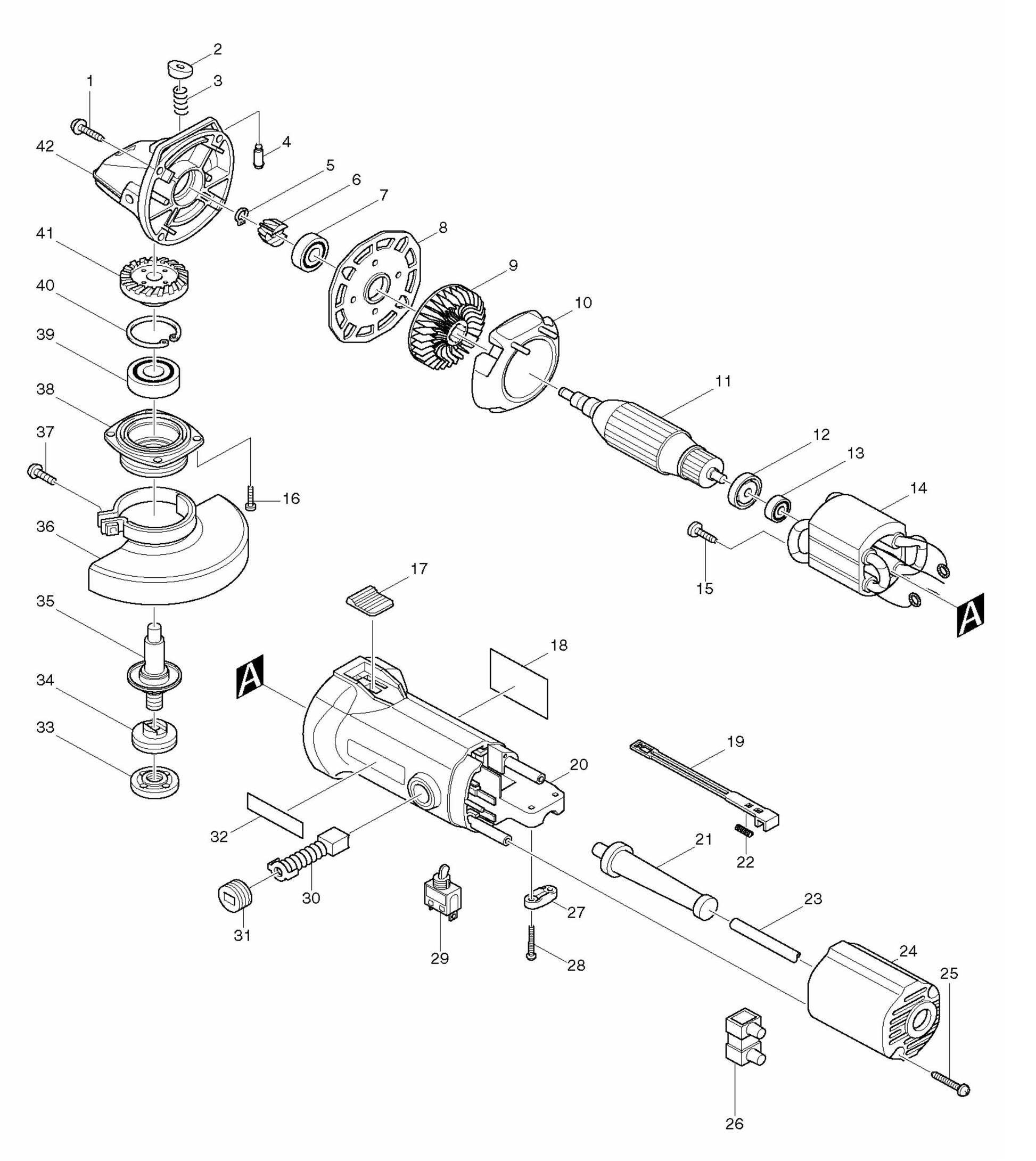 9523NBH Angle Grinder Assembly Parts