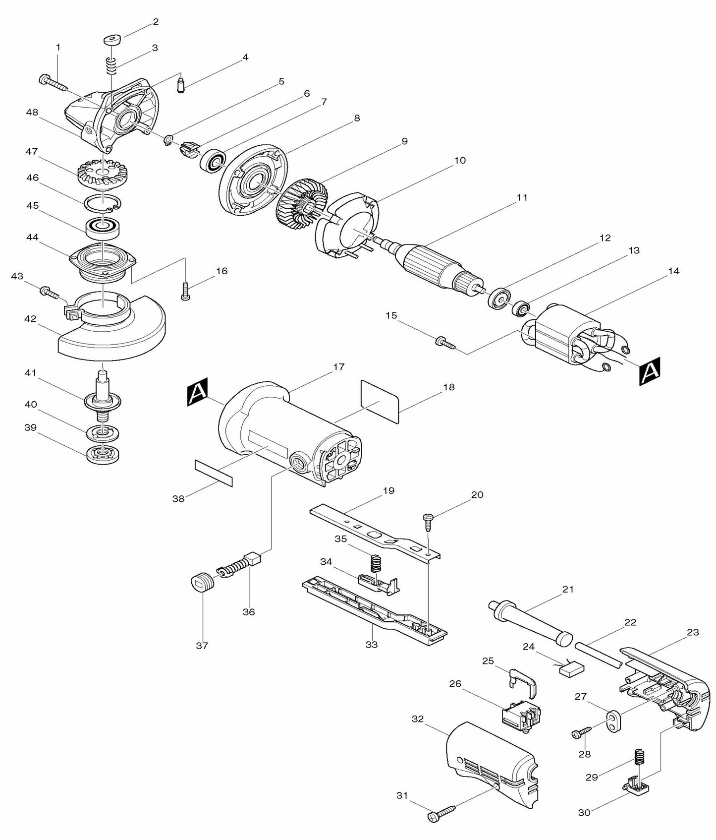 9526PBH Angle Grinder Assembly Parts
