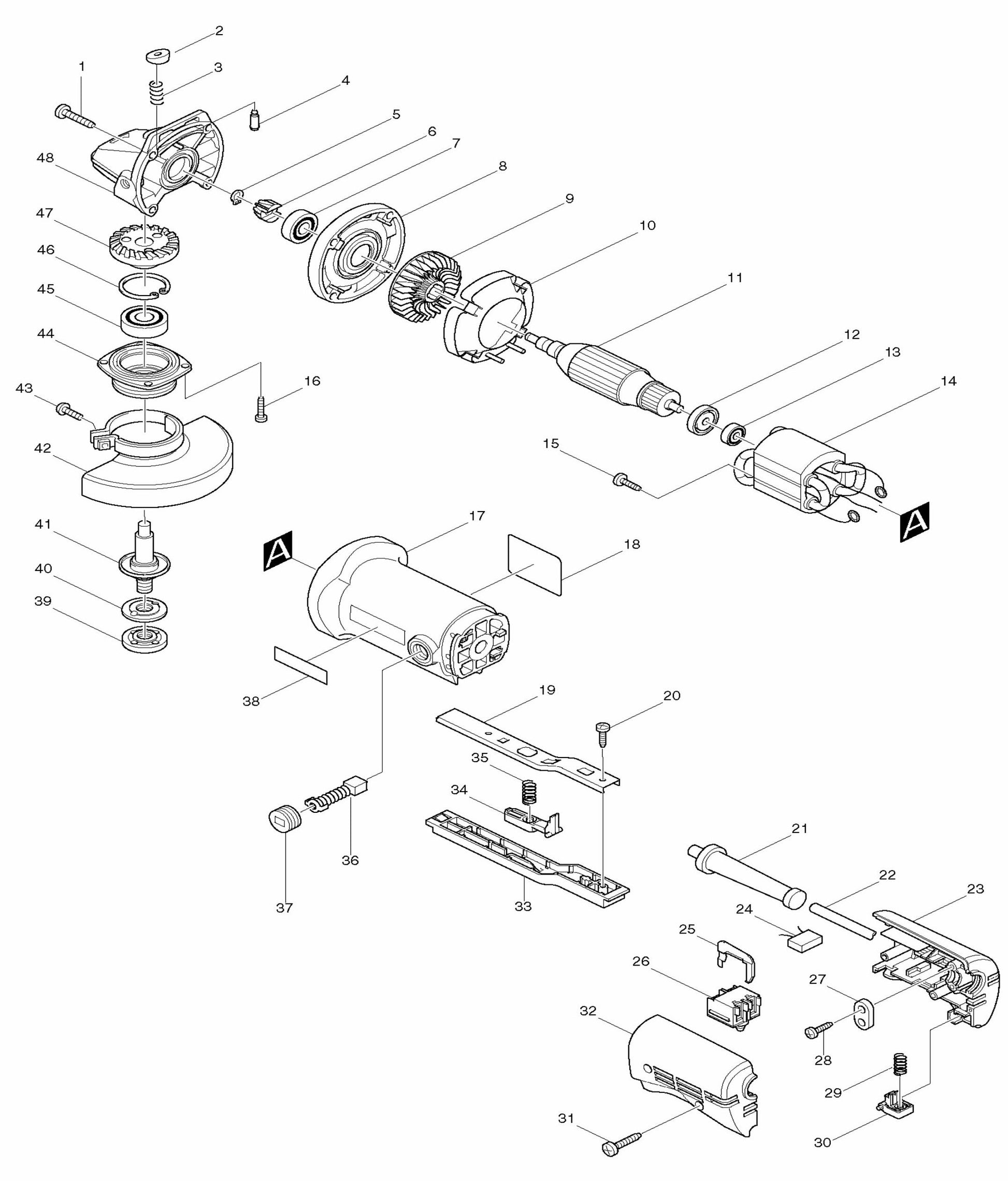 9526PBH Angle Grinder Assembly Parts