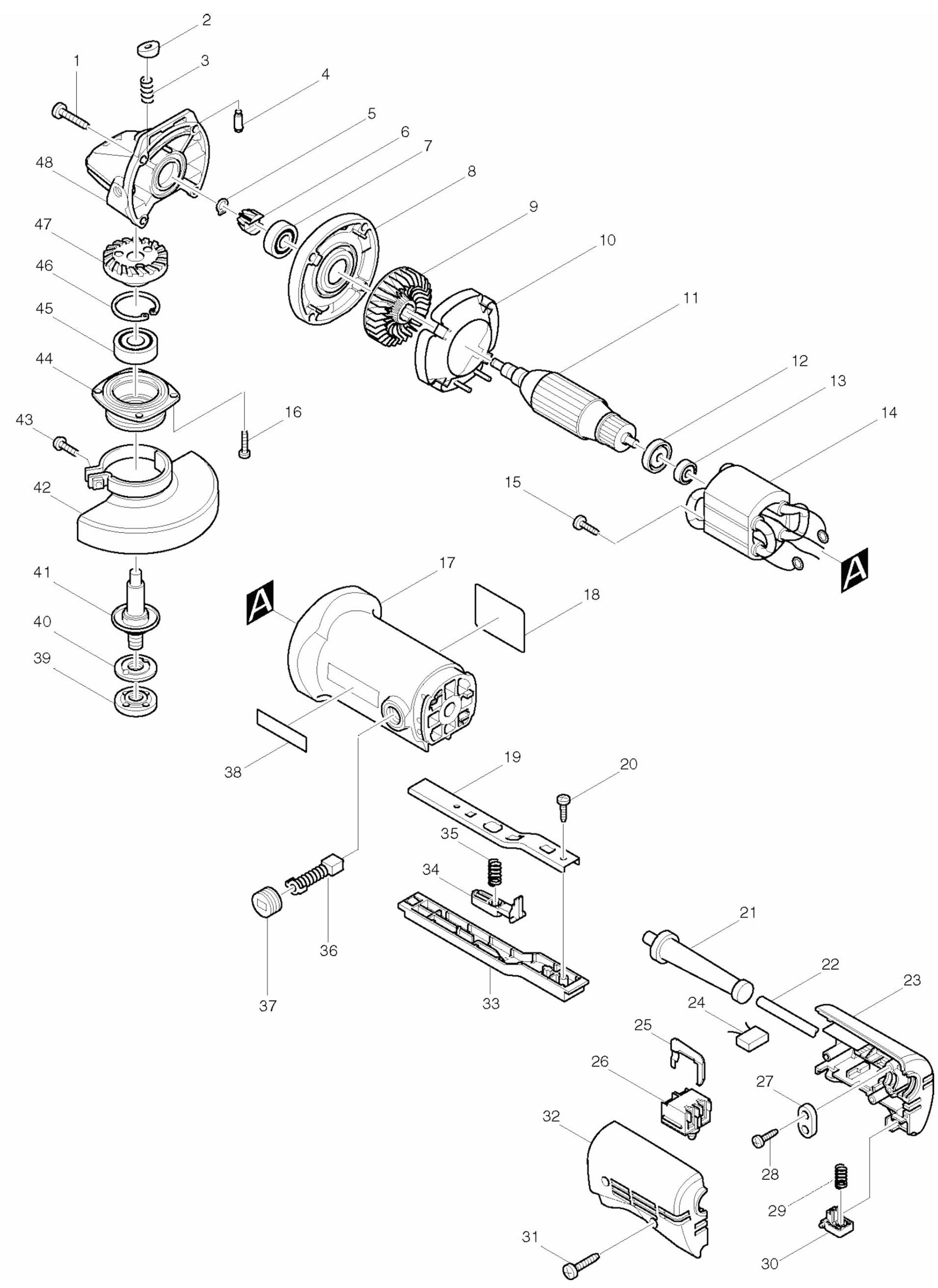 9526PB Grinder Assembly parts By Makita
