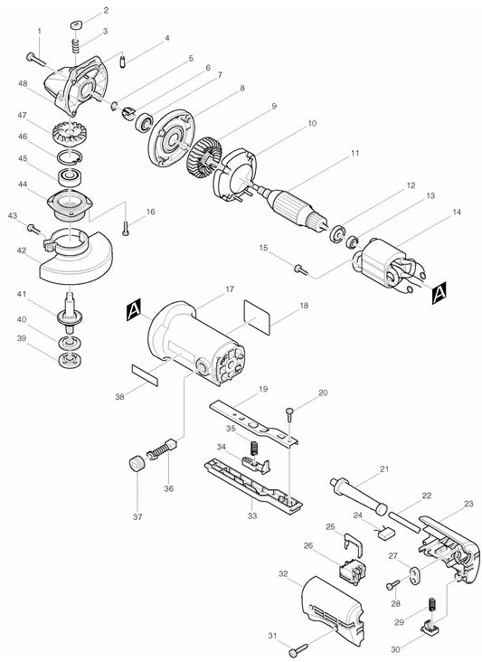 9526PB Grinder Assembly parts By Makita