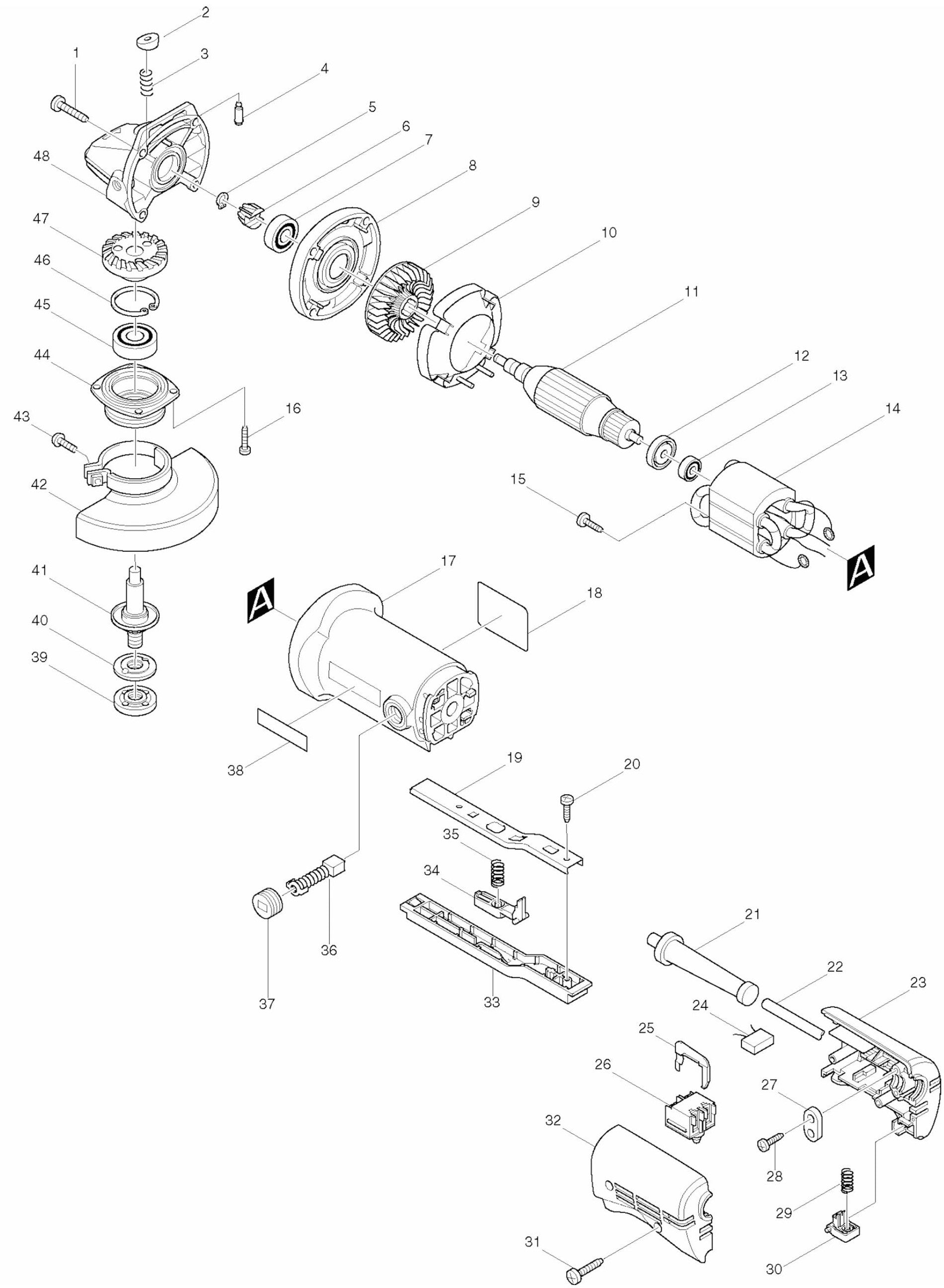 9526PBH Angle Grinder Assembly parts By Makita