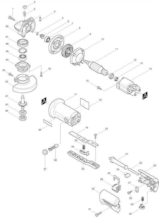 9526PBH Angle Grinder Assembly parts By Makita