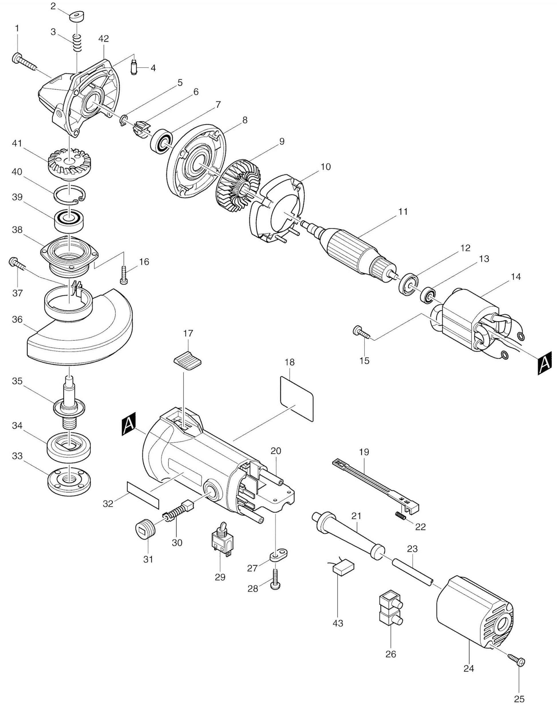 9527NB Angle Grinder Assembly parts By Makita