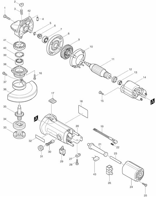 9527NB Angle Grinder Assembly parts By Makita