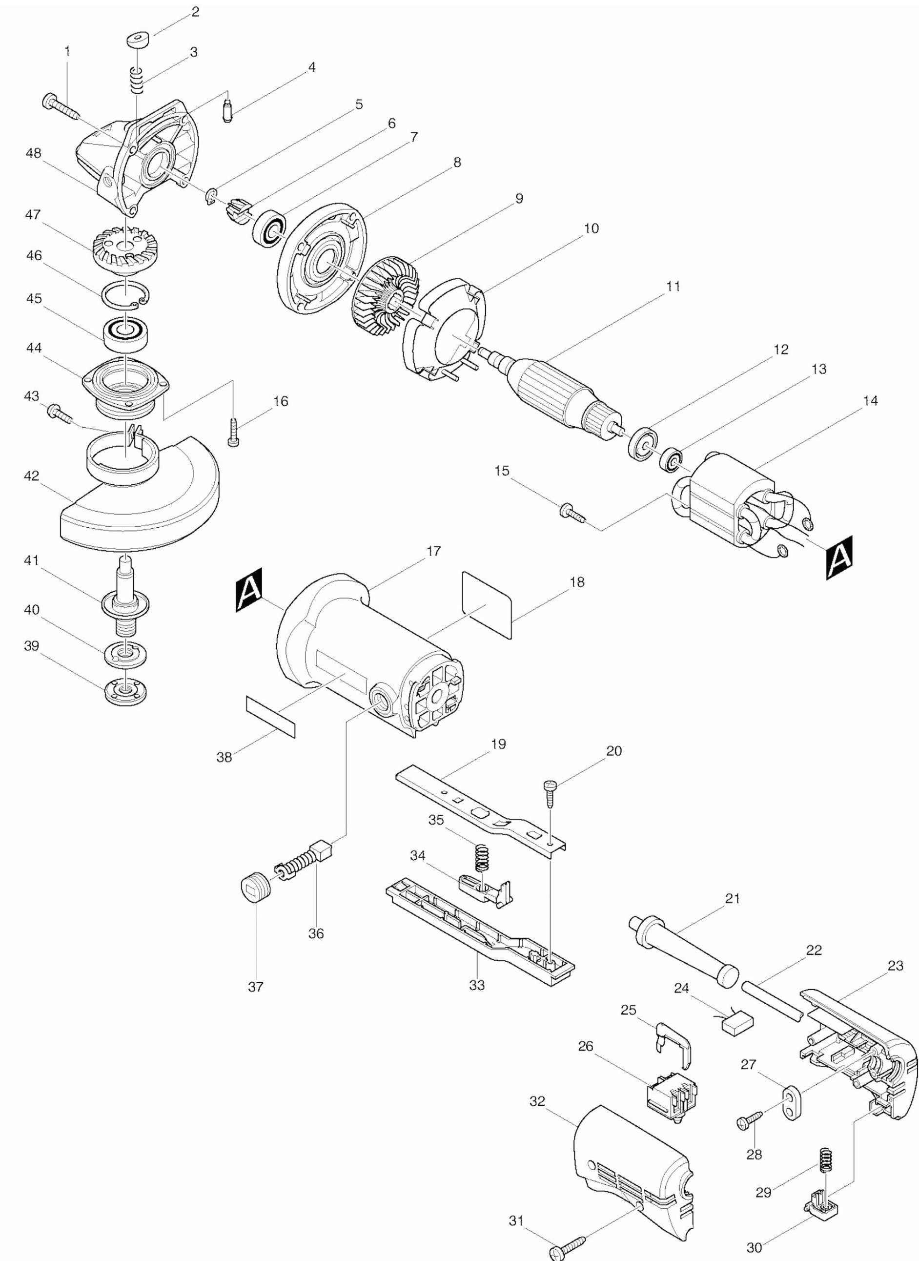 9527PB Grinder Assembly parts By Makita