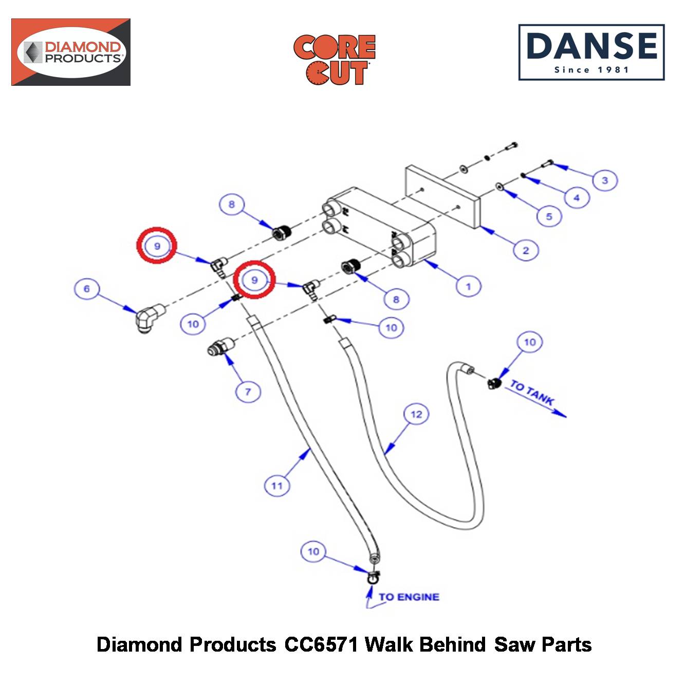 1/4"M.PIPE-5/16"HOSE Barb 90 Degree Elbow 3200599 Fits Core Cut CC6571 Walk Behind Saw By Diamond Products