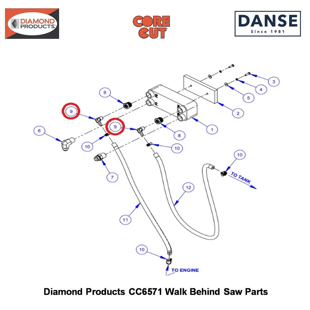 1/4"M.PIPE-5/16"HOSE Barb 90 Degree Elbow 3200599 Fits Core Cut CC6571 Walk Behind Saw By Diamond Products