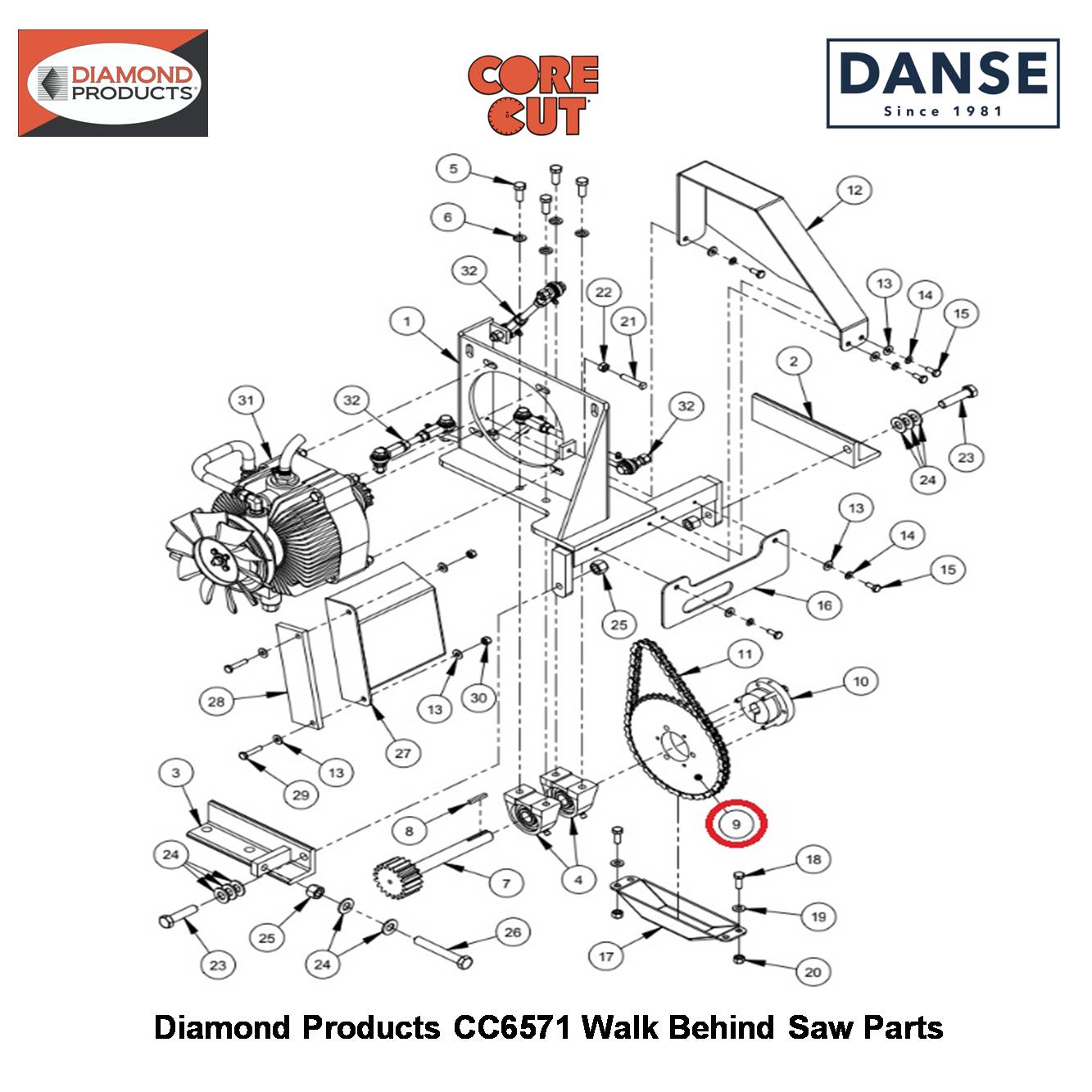 Sprocket #40SDS45 2500148 Fits Core Cut CC6571 Walk Behind Saw By Diamond Products