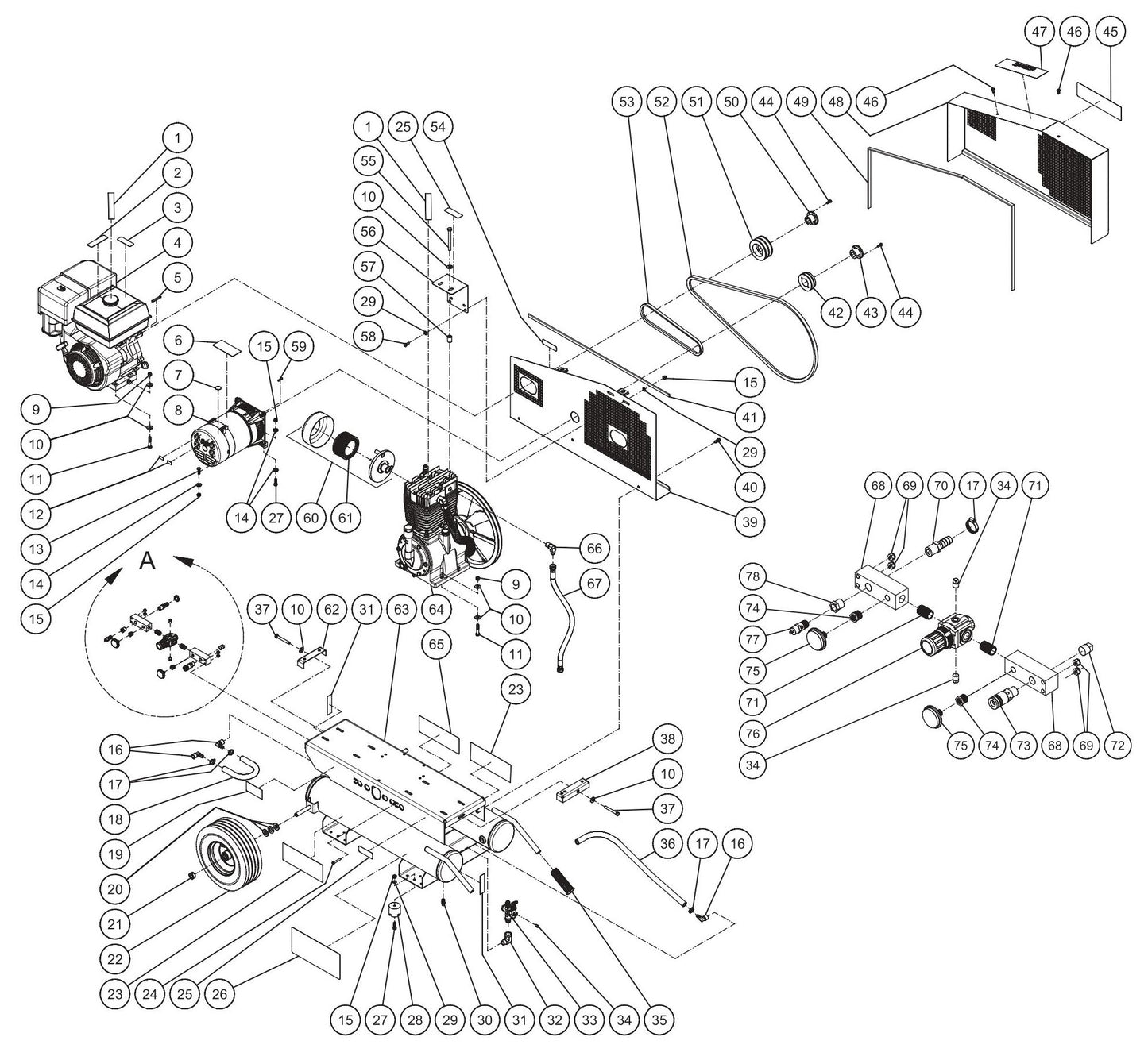 BE AC1330HB3000W Gas-air compressor/Generator/Welder combination Assembly Parts by BE Power Equipment