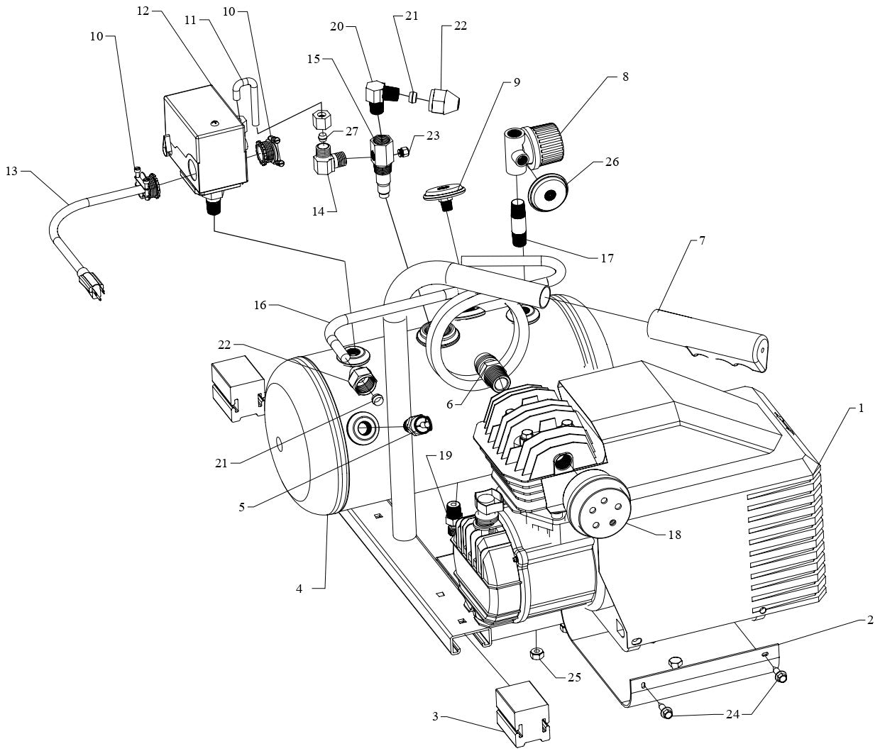 1 AM780-HC2 Electric Hand Carry Air Compressor Parts By Jenny Products