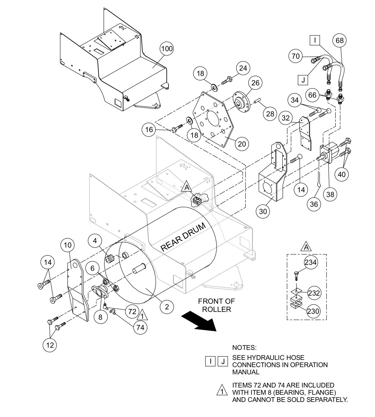AR-13H RIDE-ON ROLLER —Rear Drum & Chassis  Assy. Parts by Multiquip