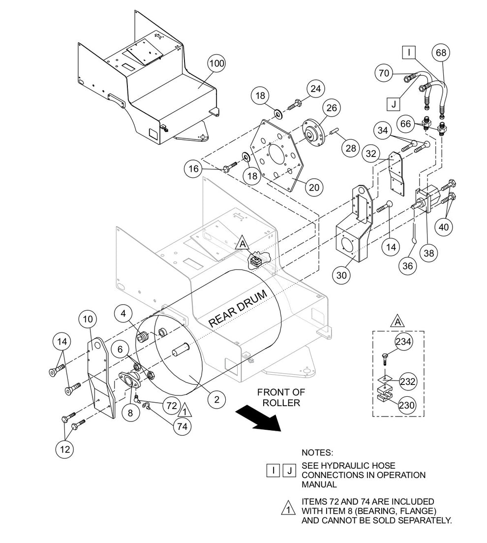 AR-13H RIDE-ON ROLLER —Rear Drum & Chassis  Assy. Parts by Multiquip