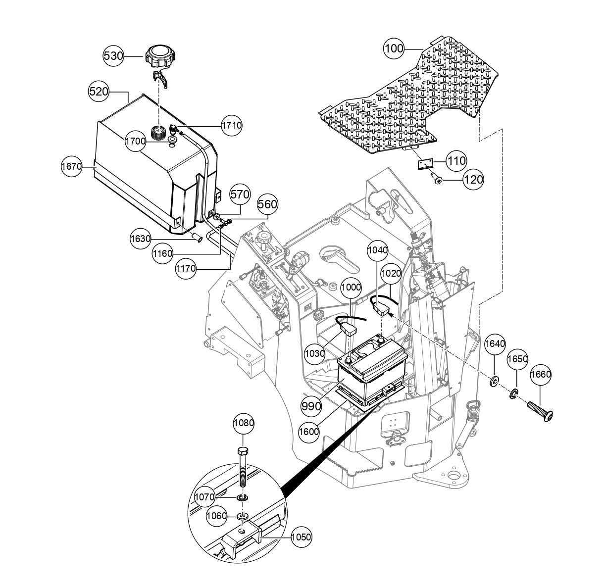 AR14H Battery And Fuel Tank Assy. Parts By Multiquip
