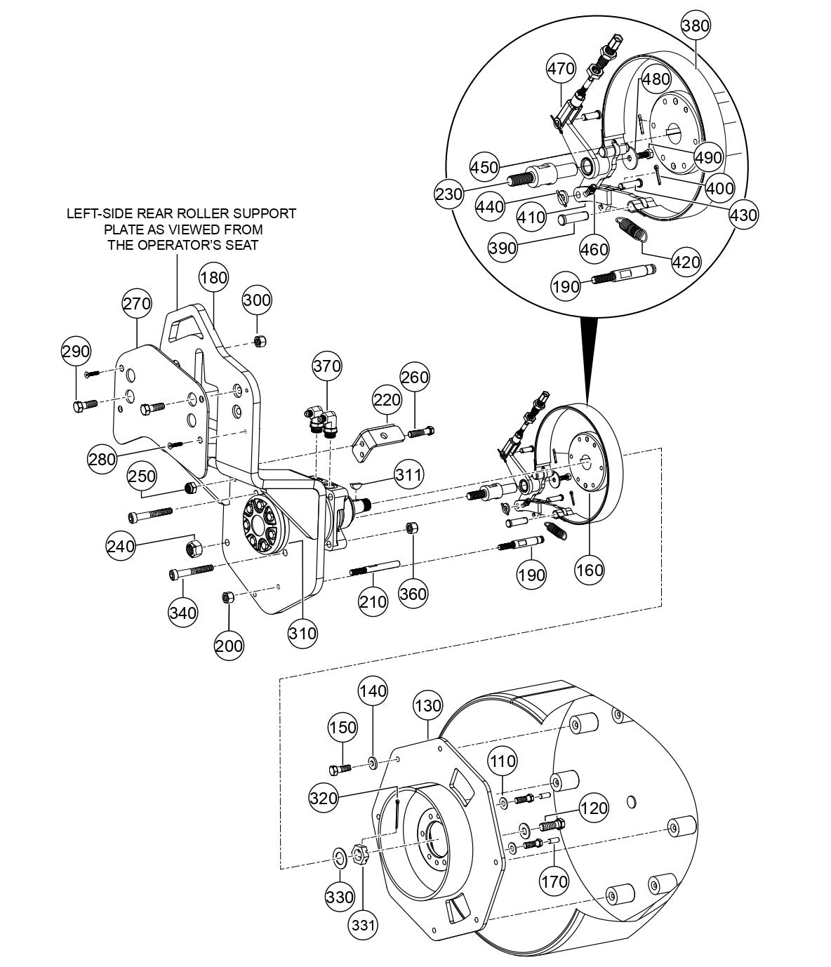 AR14H Left-Side Rear Roller Assy. Parts By Multiquip