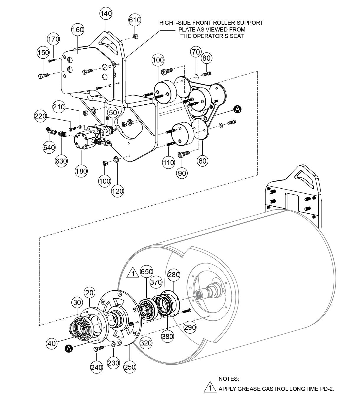 AR14H Right Side Front Roller Assy. Parts By Multiquip