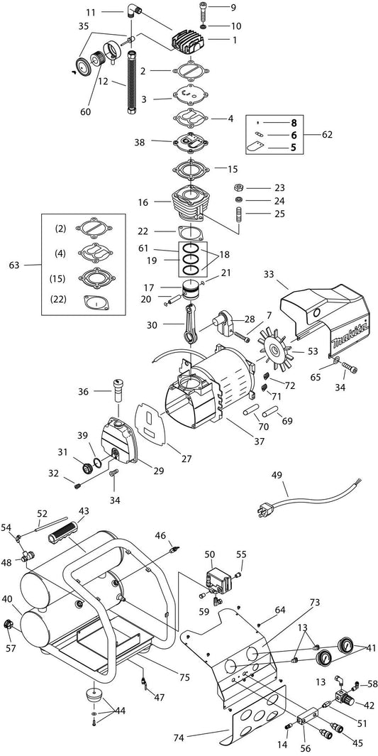 Air Compressor Assembly Parts For MAC2400 Air Compressor By Makita