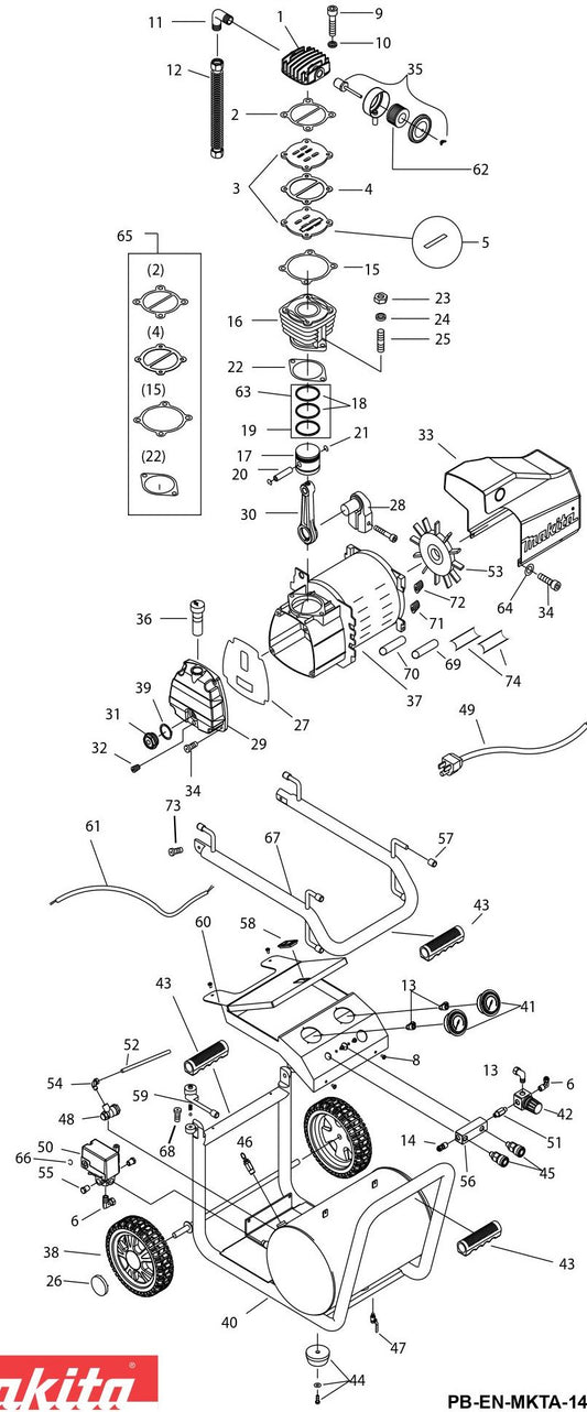 Air Compressor Assembly Parts For MAC5200 Air Compressor  By Makita