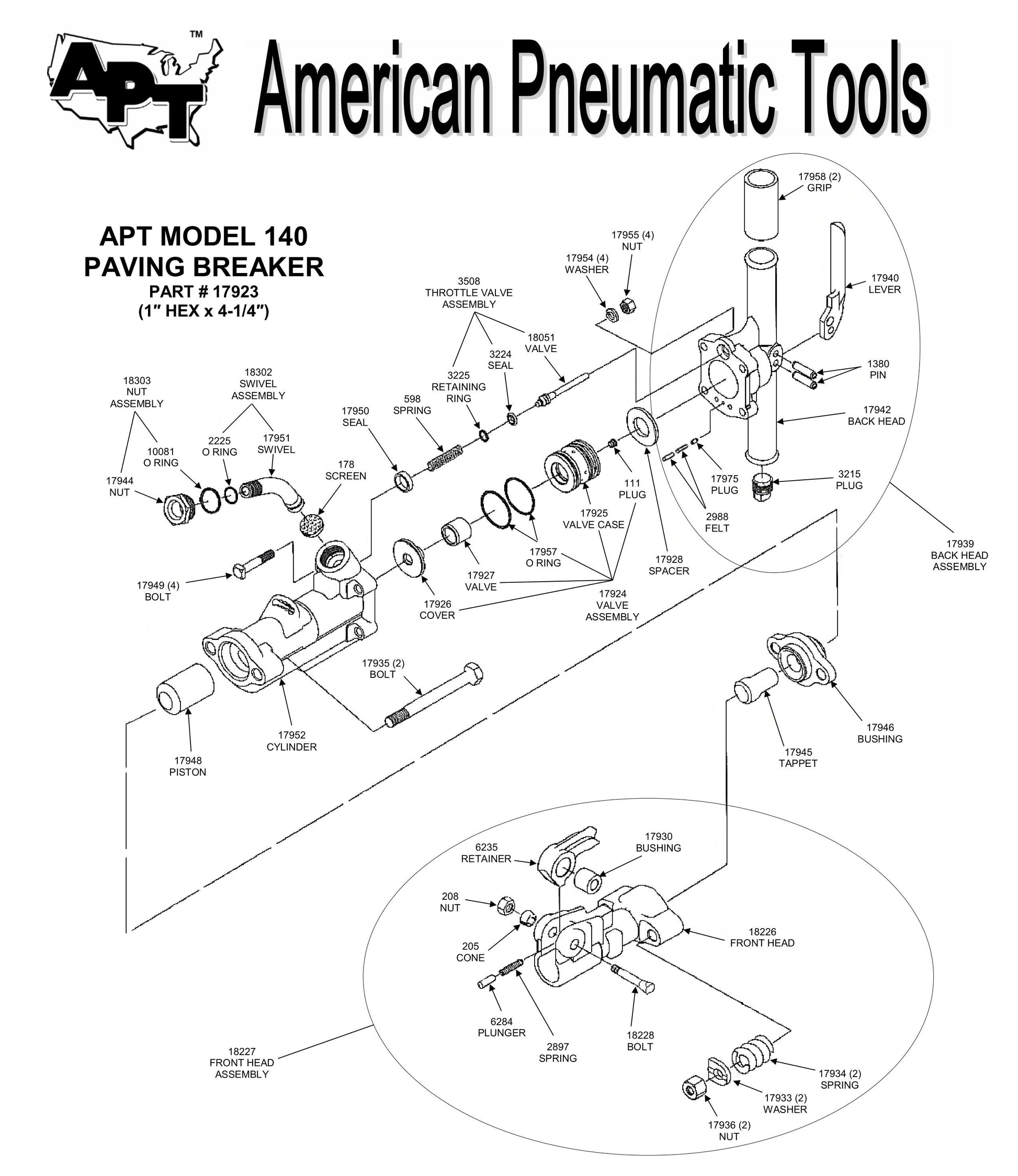 APT MODEL 140 PAVING BREAKER PARTS