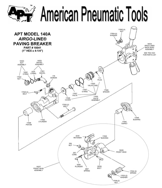 APT MODEL 140 A PAVING BREAKER PARTS