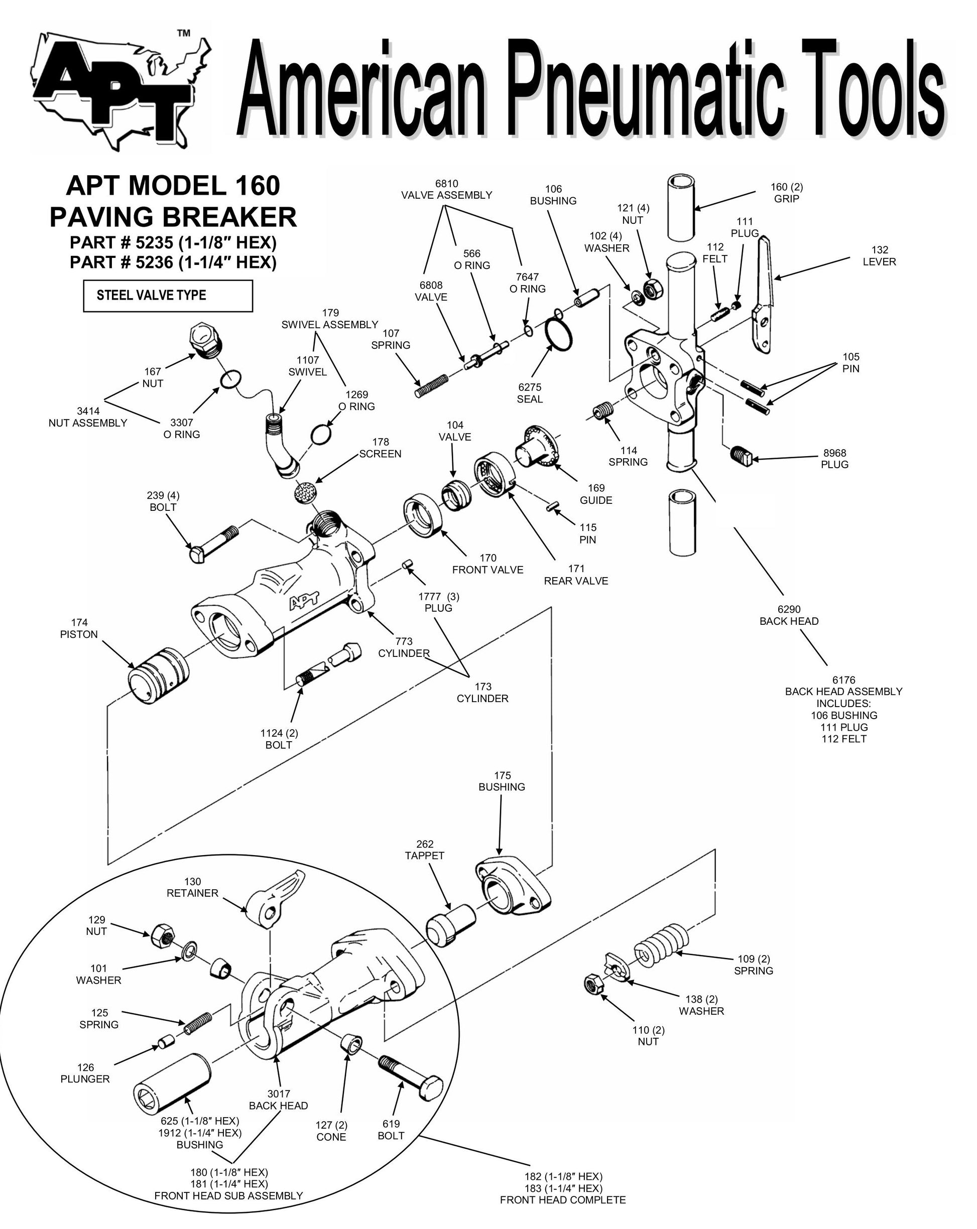 APT MODEL 160 PAVING BREAKER PARTS