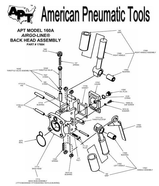 APT MODEL 160 A BACK HEAD ASSEMBLY PAVING BREAKER PARTS